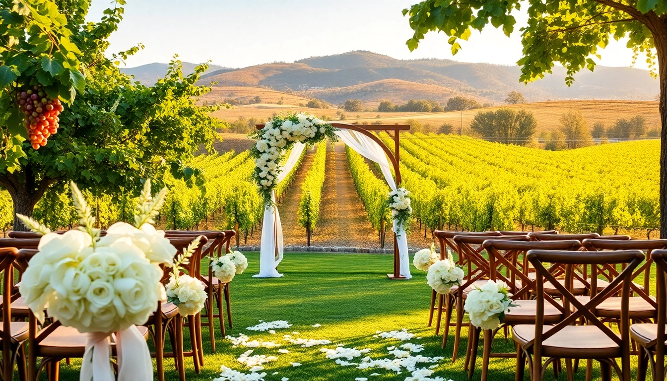 Beautiful setup at Clarksburg Wedding Venues with a scenic vineyard landscape.