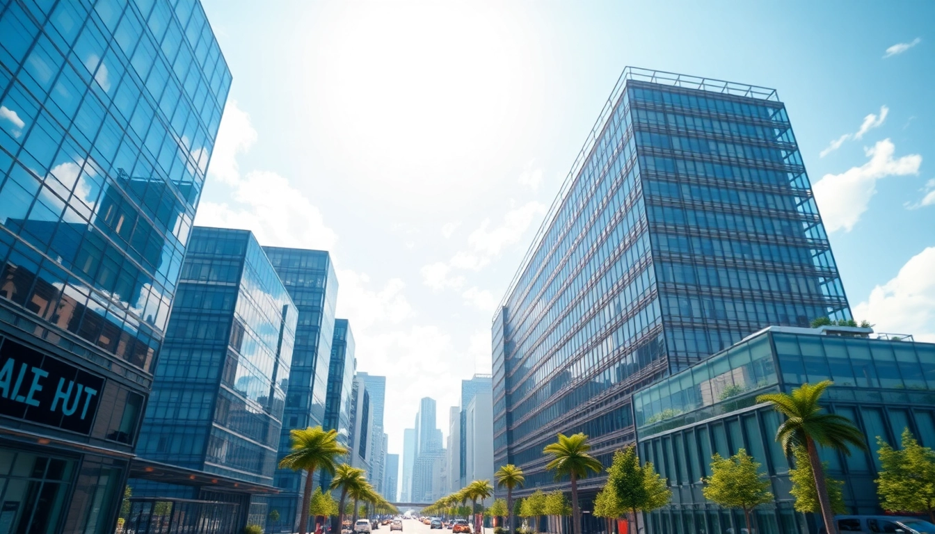3d visualisierung von modernen Architekturmodellen in einer urbanen Umgebung darstellt.